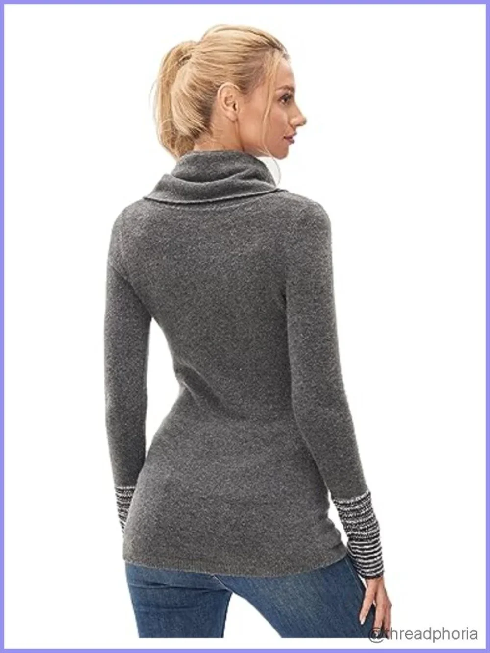 Womens Cowl Neck Long Sleeve Pullover Sweater Acrylic Blend Chunky Knit
